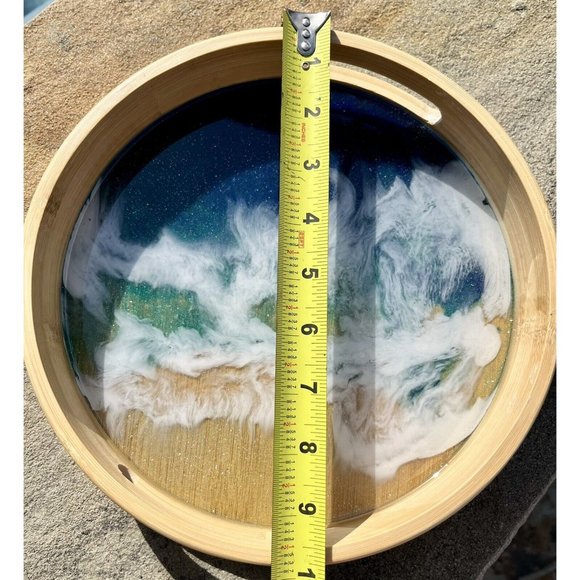 Ocean Resin Art in 10” Bamboo tray, Original Art - Picture 7 of 10